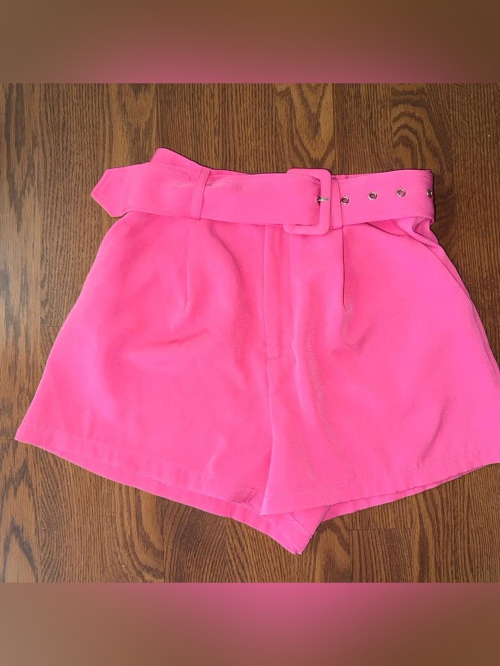 High-Waist Neon Pink Belted Women's Shorts